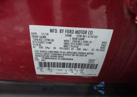 2020 Ford Explorer St from USA, damaged, VIN 1FM5K8GC1LGB26826